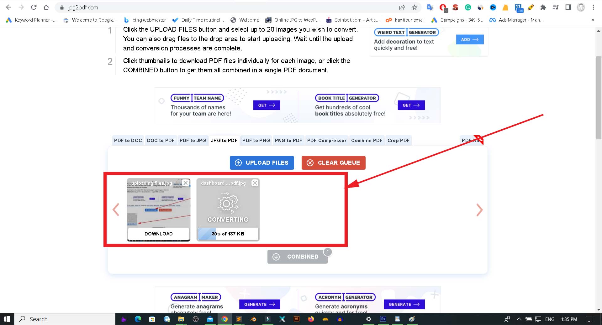 uploading files in website Uploading more jpg files in jpg2pdf.com