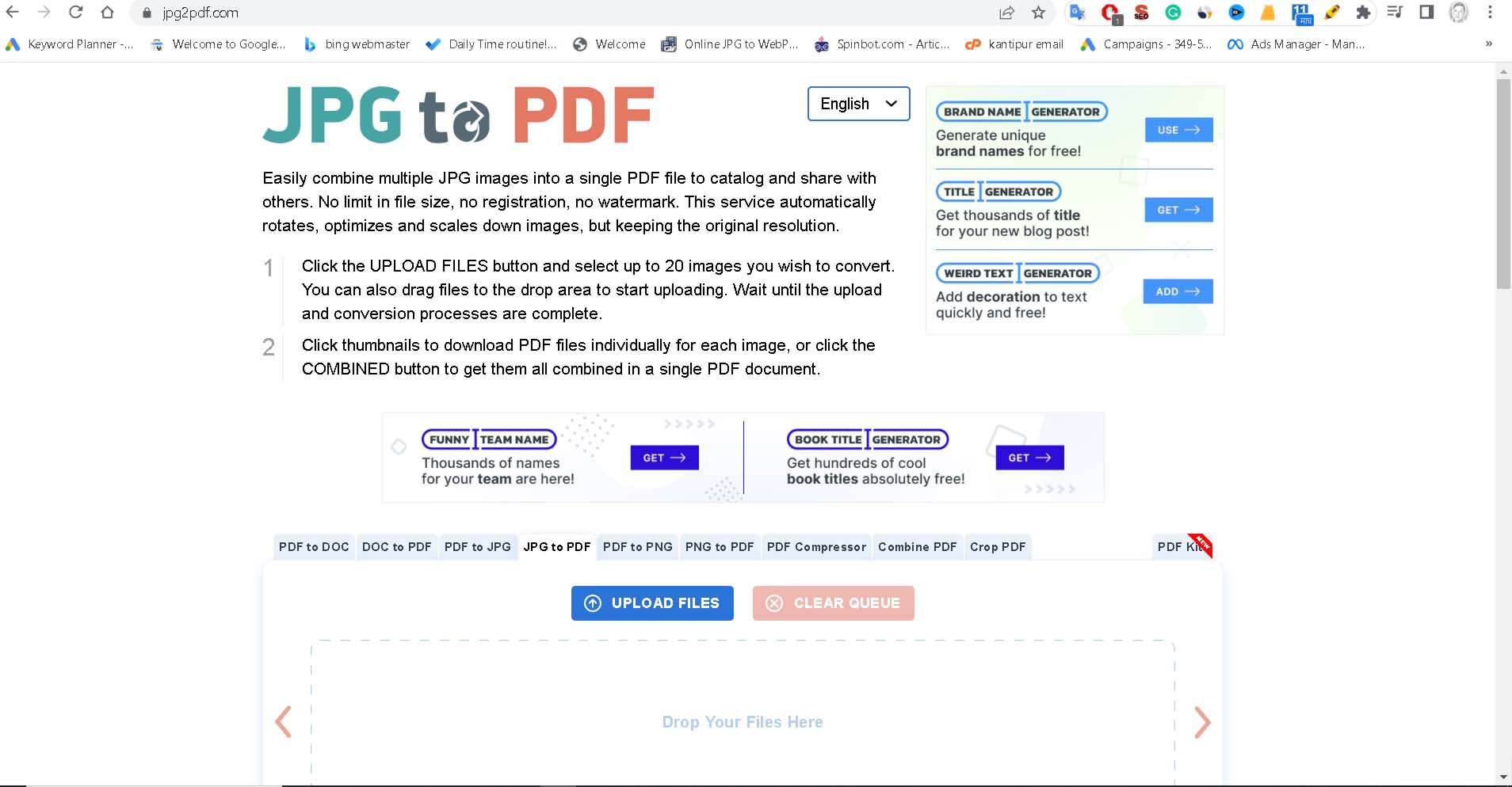 Dashboard of jpg2pdf Dashboard of jpg2pdf